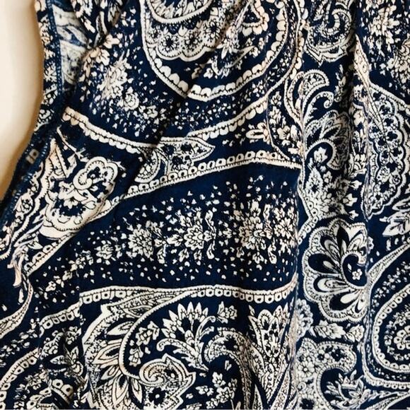 J.Crew Smocked Top Antique Paisley Cropped Tank Trip Coastline Blue White Small - Picture 8 of 11